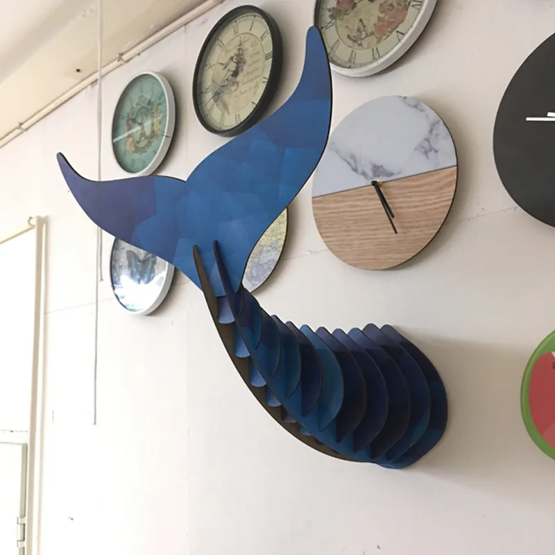 3D Wooden Crafts Whale Tail Wall Hanging Animal Statues & Sculptures Bar Cafe Creative Gift Decoration Painting Home Decor