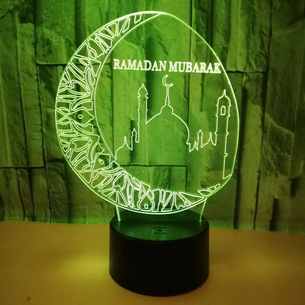 3D Ramadan LED Lights Acrylic EID Mubarak Muslim Decoration for Home Desktop Lights Moon Stars Remote Control Colorful EID Lamp