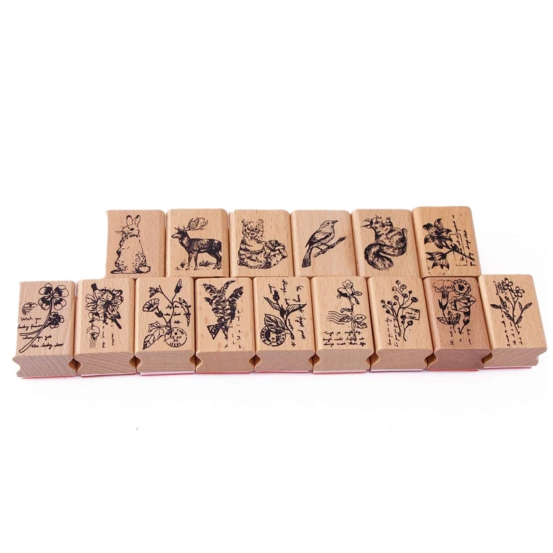 Vintage Tem Bằng Gỗ Cao Su Tem Hoa Động Vật Cho Chữ Nhật Ký Nghề Thêu Sò