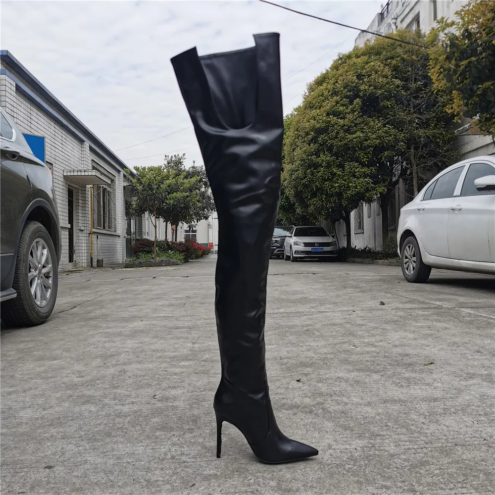 

Real Photo Stiletto Leather Women Thigh High Crotch Boots Pointed Toe Sexy Ladies High Heel Runway Trendy Shoe Woman Overknee