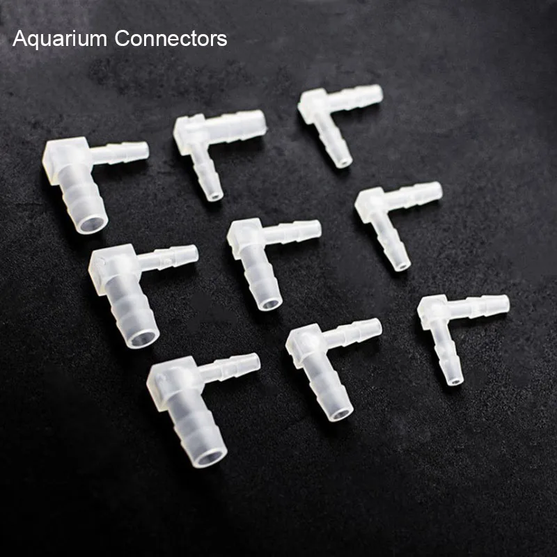 

10pcs/lot 4mm Elbow Plastic Aquarium Connectors Fish Tank Air Water Pump Connector Control Valve Air Pipe Tube Accessories