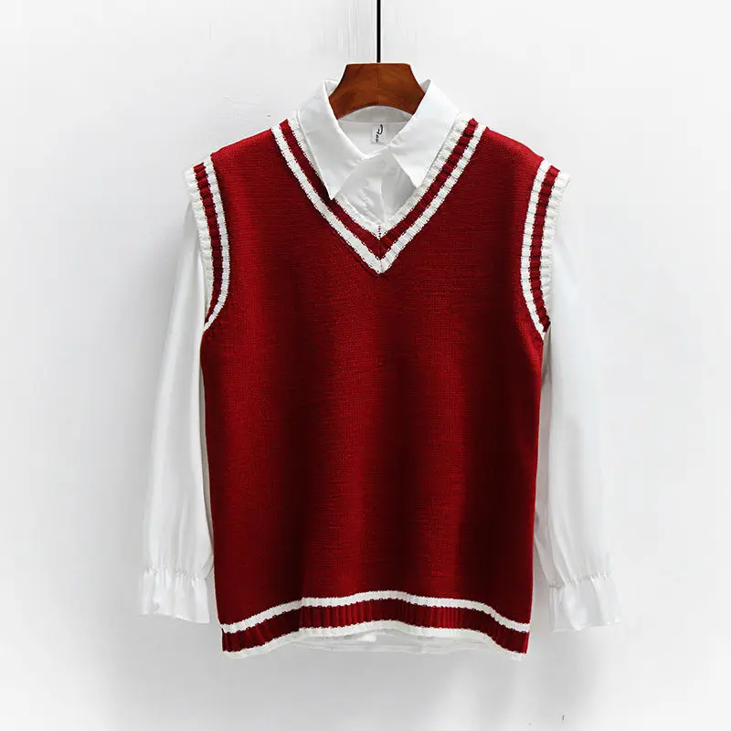 Sweater Vest Women Striped Japanese-style Sleeveless V-neck All-match Loose Casual Preppy-style Lovely Students Fashion Ulzzang