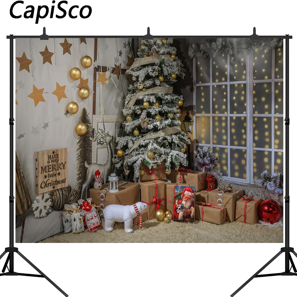 Capisco Merry Christmas Backdrop Xmas Tree Gifts Photography Background Decor Banner Portrait Photoshoot Studio Booth Props