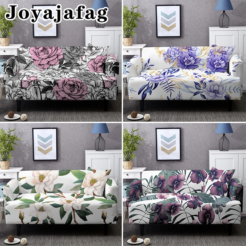 Elastic Slipcover Stretch Sofa Cover Tropical Nordic Flowers for Living Room Sectional L Shape Couch Cover 1/2/3/4 Seater