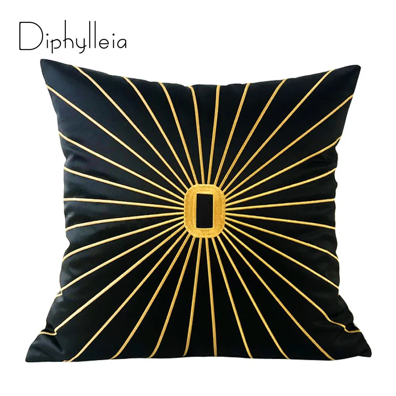 Diphylleia Modern Simple Light Luxury Black Pillow Case Living Room Shinny Star Gold Embroidery Sofa Cushion Cover 45x45cm