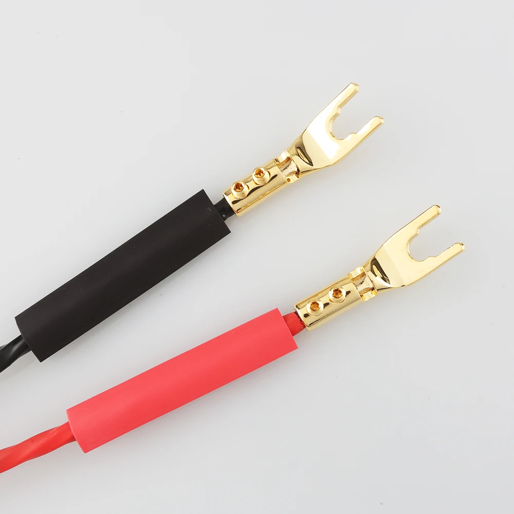 High quality OEM Pure Red Copper Gold Plated Spade Plug Screw Locking Spade Fork Banana Plug