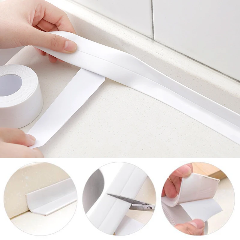 3.2Meter Self-Adhesive Sealing Strip Bathroom Shower Sink Bath Caulk Tape White PVC Adhesive Waterproof Wall Sticker for Kitchen