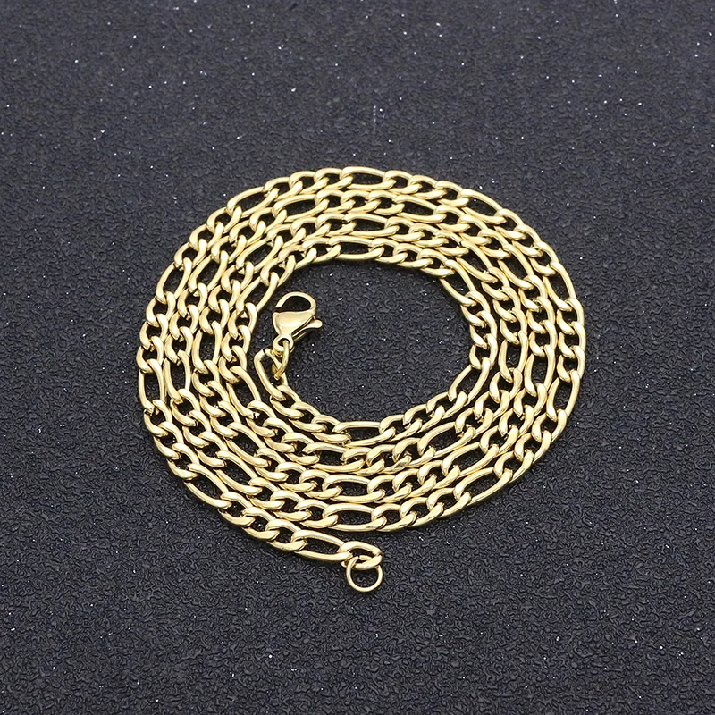 New Fashion Women Necklace Stainless Steel 60CM/70CM Figaro Chain Gold Color Necklace For Women/Men Jewelry