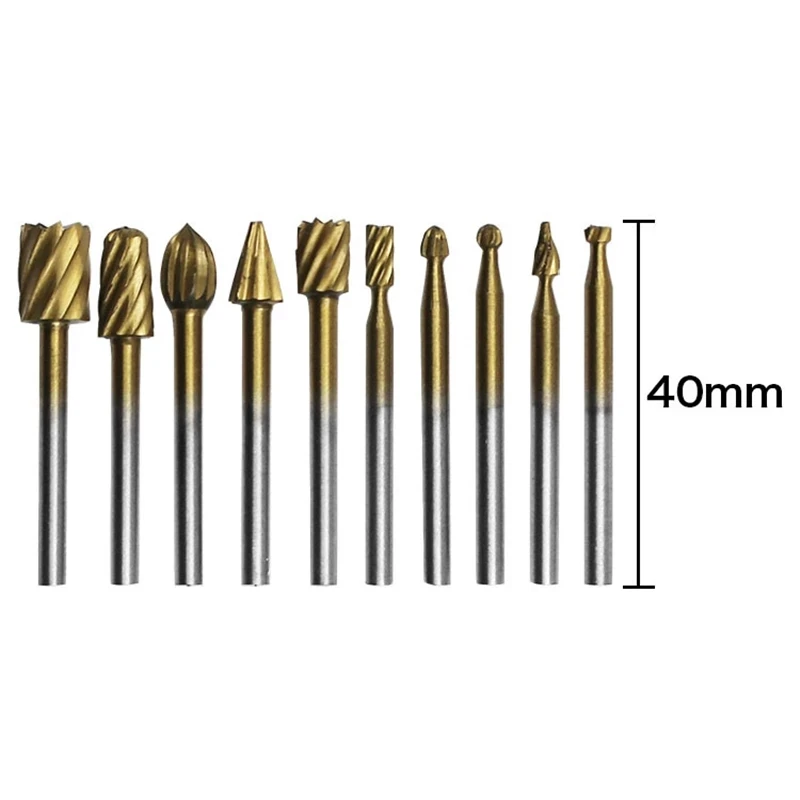 

10pcs Titanium Dremel Routing Wood Rotary Milling Rotary File Cutter Woodworking Carving Knife Engraving Tool