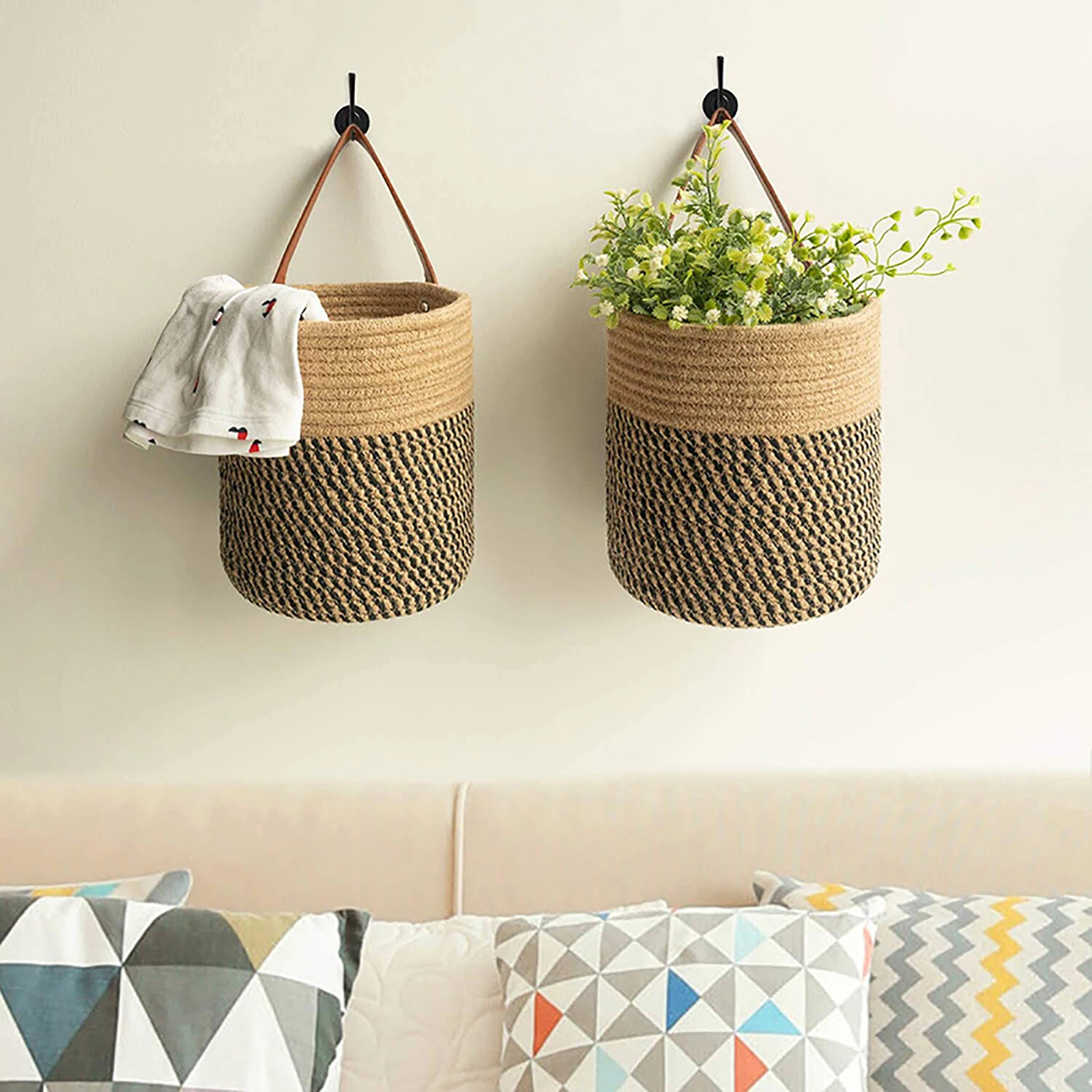 Garden Wall-mounted Flower Basket Large Size Handmade Basket Wicker Rattan Flower Basket Hanging Vine Pot Planter