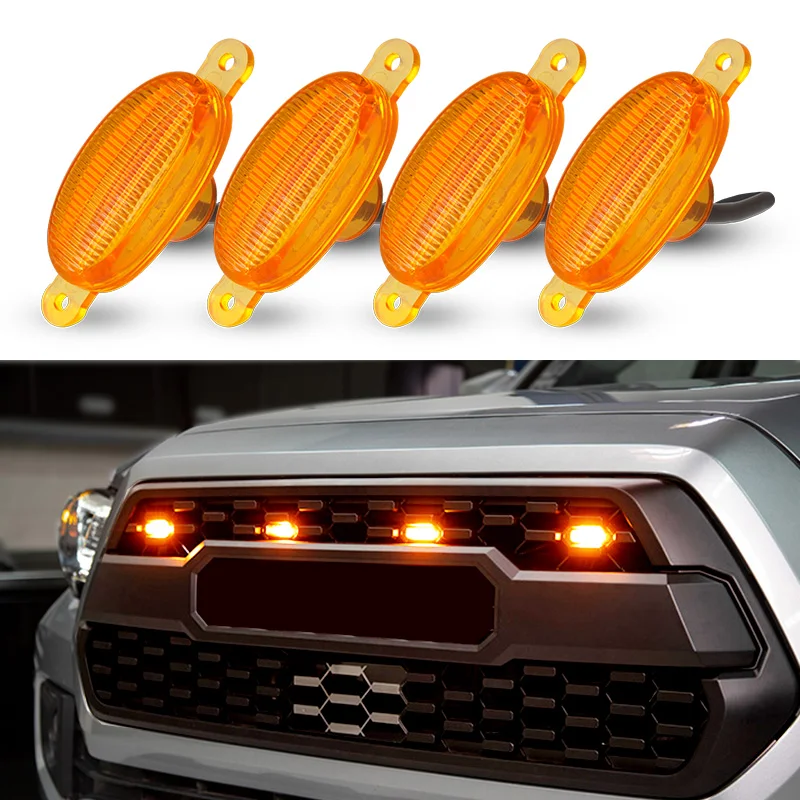 

4pcs Grille LED Light For Car Universal 12V DRL Bulbs Amber Yellow Parking Warning Emergency Driving Lamps Auto Waterproof