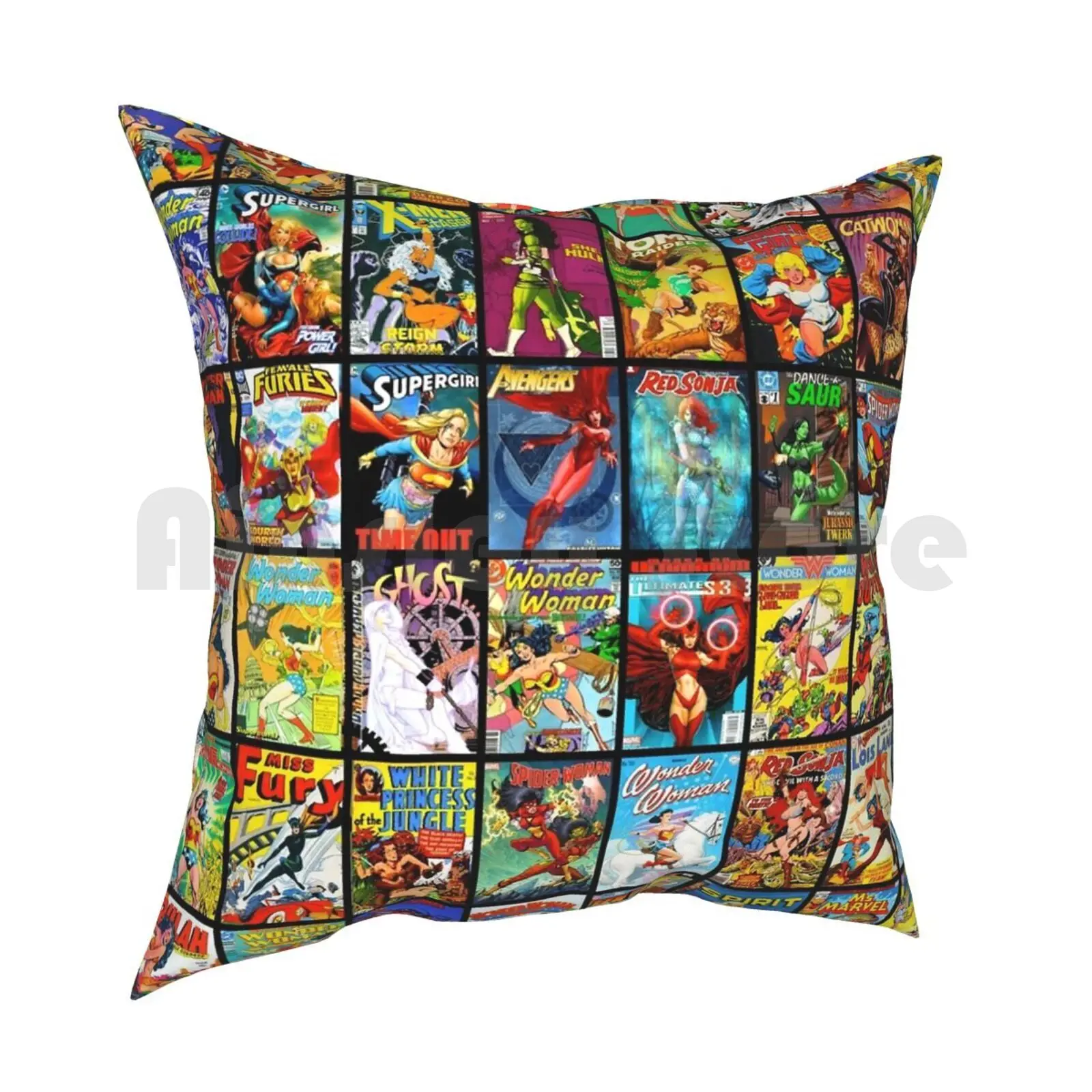 Female Superhero Vintage Comic Book Collection Pattern Face Mask Pillow Case Printed Home Soft Throw Pillow Female