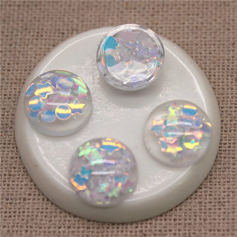 50pcs 12mm Glitter Sequins Filled Resin Round Flatback Cabochon DIY Hair Clip/Jewelry Craft Decoration Accessories