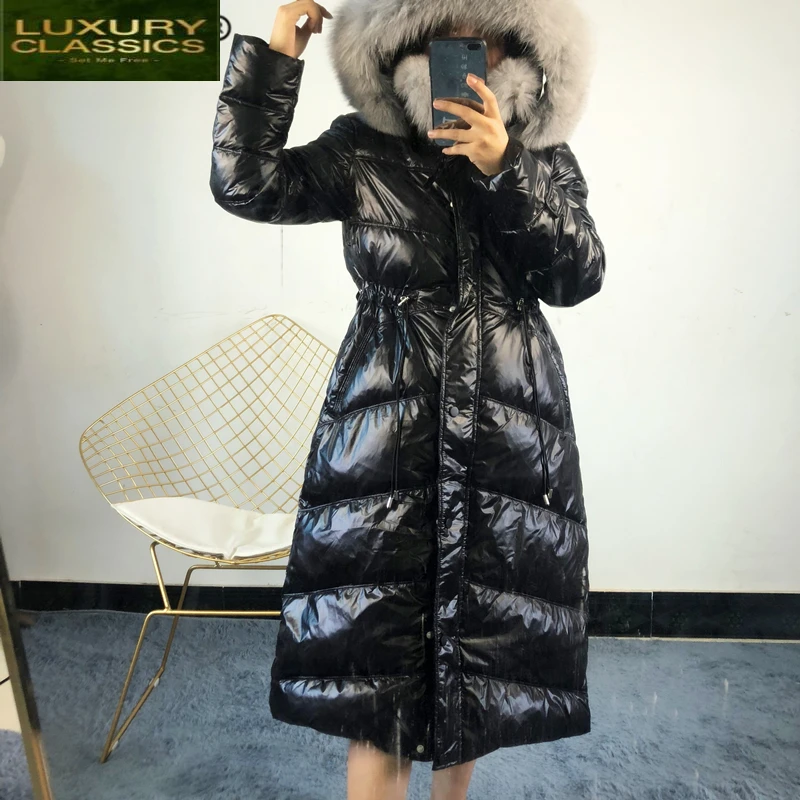 

Jacket Thick Warm Winter Women X-Long 90% Duck Down Coat Large Fox Fur Hooded Clothes 2021 Ladies Down Parka Hiver LW1495