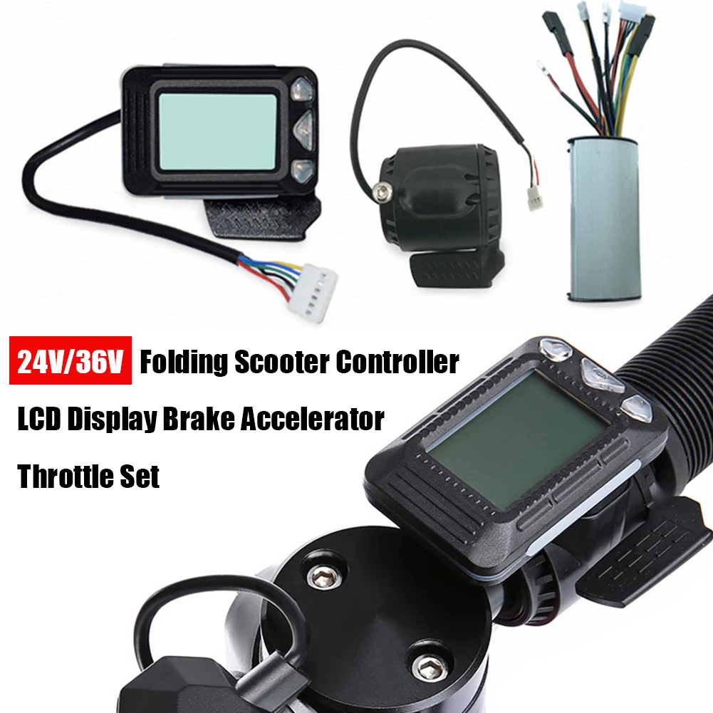 24V/36V Folding Scooter Controller Accessories Carbon Fiber Scooter Controller LCD Display Brake Accelerator Throttle Set