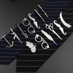 Men's  Daily Tie Clips Accessories Chrome Stainless Tool Glasses Pen Key Car Guitar Shape Trendy Business Bar Banquet Clasp