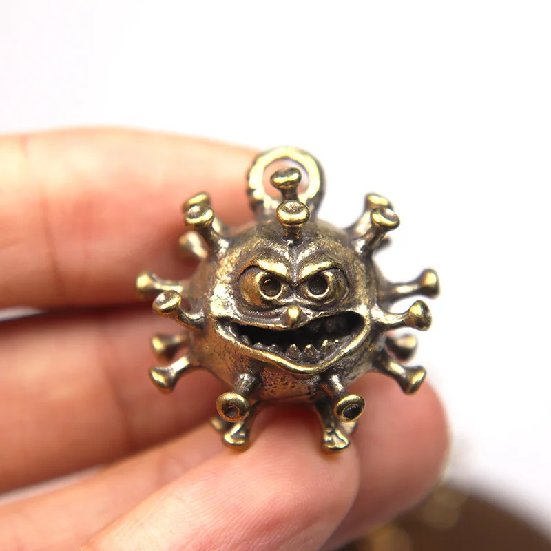 Brass Cartoon Virus Model Figurines Miniatures Key Chain Pendants Jewelry Desktop Small Ornaments Home Decoration Souvenir Gifts