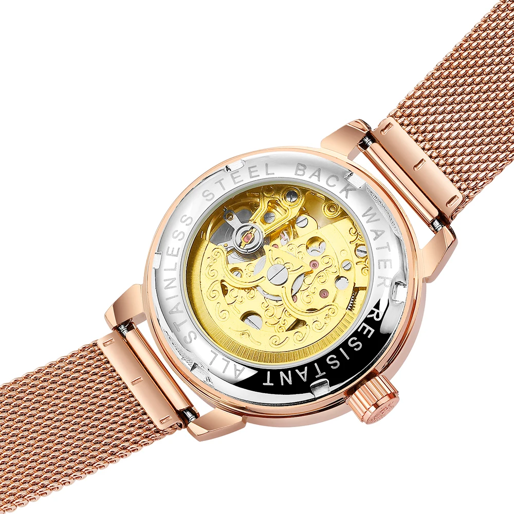 ORKINA Fashion Black Women Mechanical Wristwatches New Creative Automatic Bracelet Mesh Strap Luxury Ladies Watches Reloj Mujer