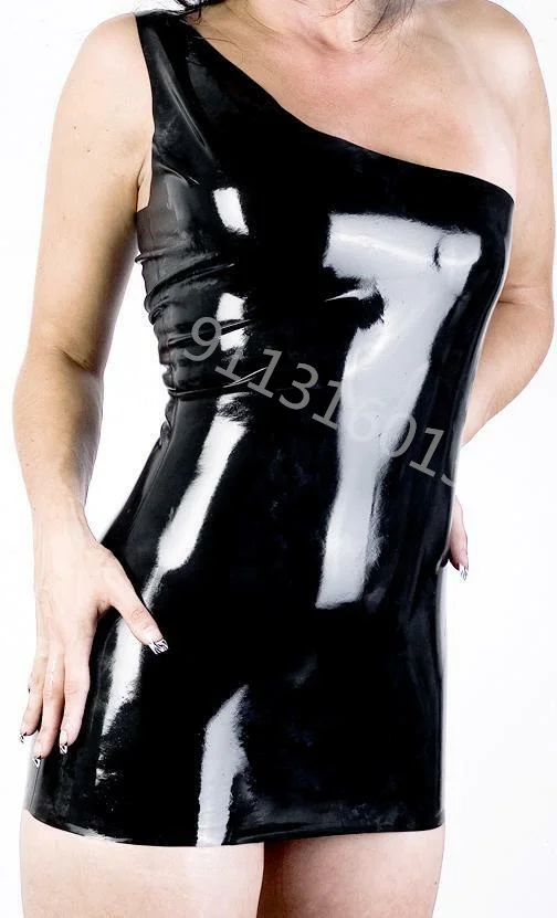 

100% Natural Latex One Shoulder Latex Mini Dress - Black - Rubber Fetish Gummi Hot sell