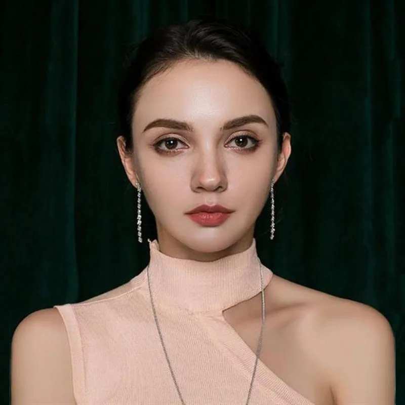 TREAZY Squares Shape Bridal Long Earrings Diamante Silver Color Rhinestone Crystal Dangle Earrings For Women Wedding Accessories