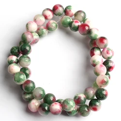 Natural Red Green Jades Chalcedony Stone Beads Round Loose Beads For Jewelry Making 15