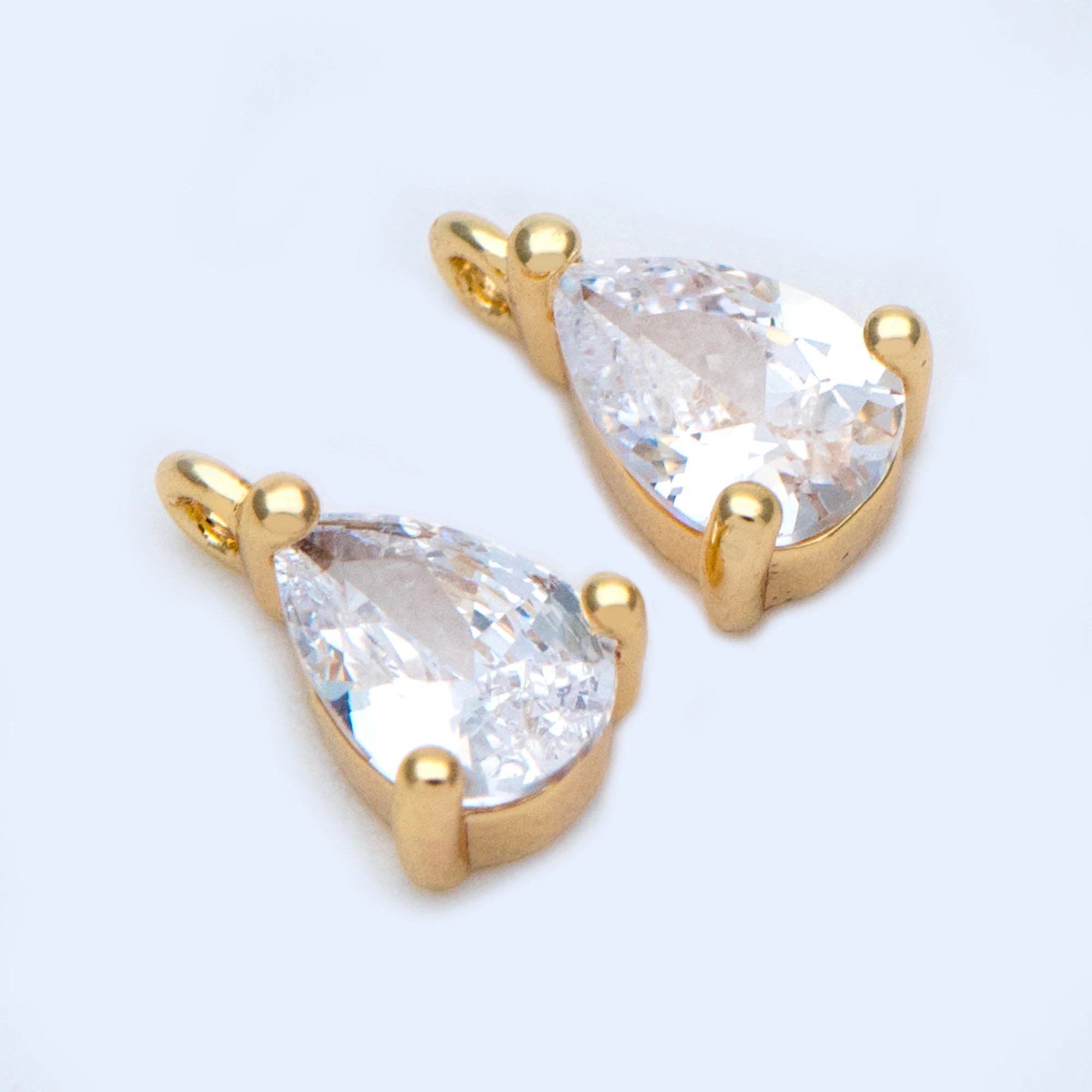 

10pcs Clear CZ Paved Teardrop Charms 8.5x5mm, 18K Gold Plated Brass, Mini Water Drop Pendants (GB-812-3)