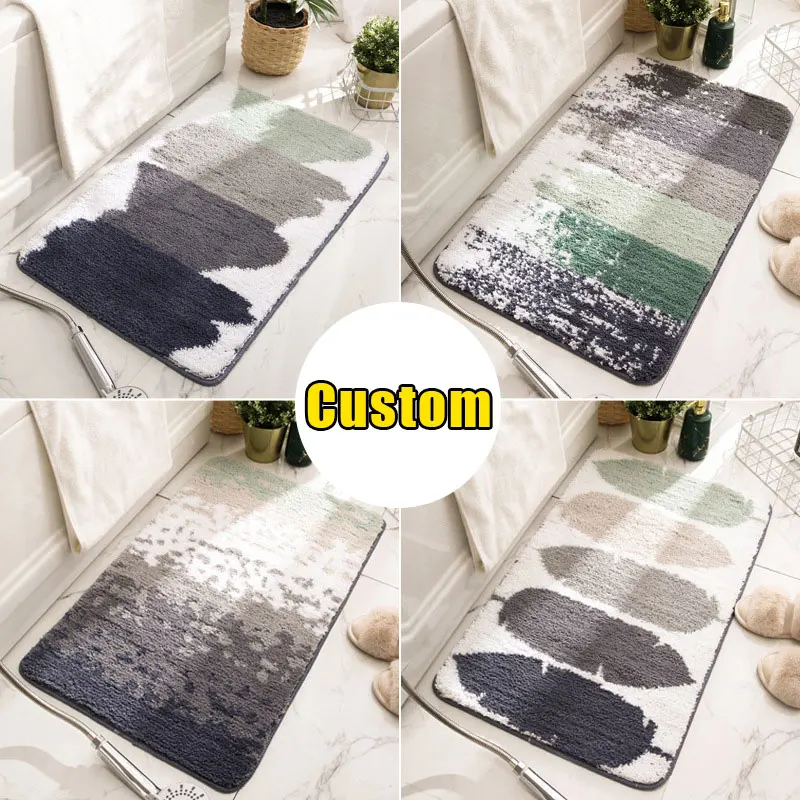 

Custom Simplicity Nordic Style Bath Mat Anti-slip Flock Bathroom Rug Quickly Water Absorbent Floor Bedroom Living Room Carpet