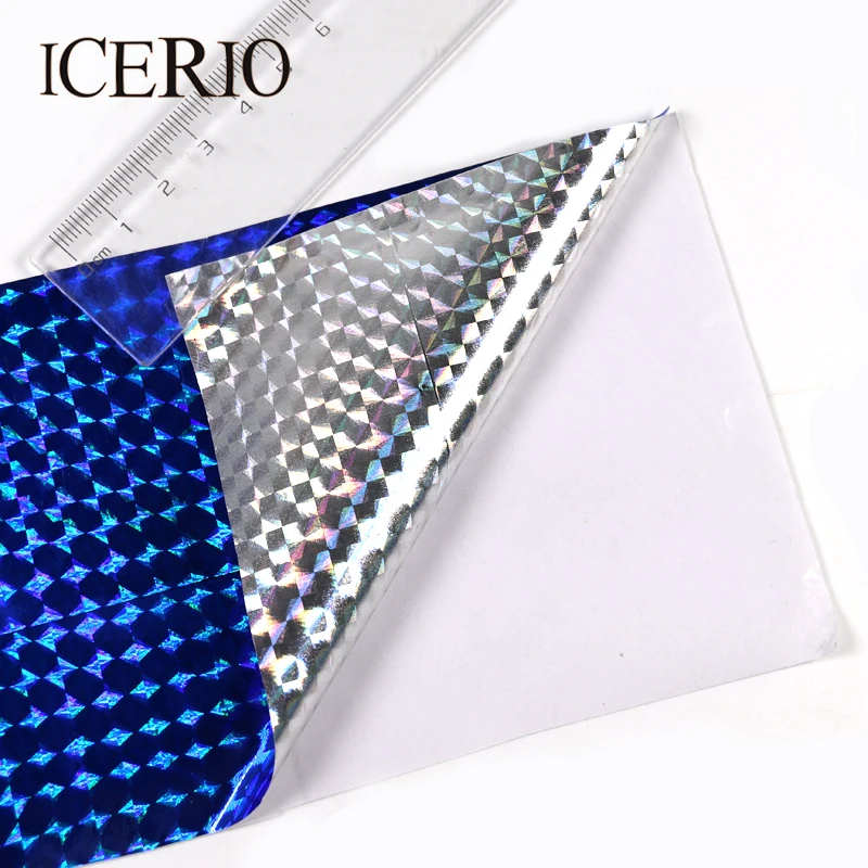 ICERIO 6PCS 10*20cm Holographic Adhesive Film Flash Tape for Lure Making Fly Tying Materail Metal Hard Baits Flies Color Sticker