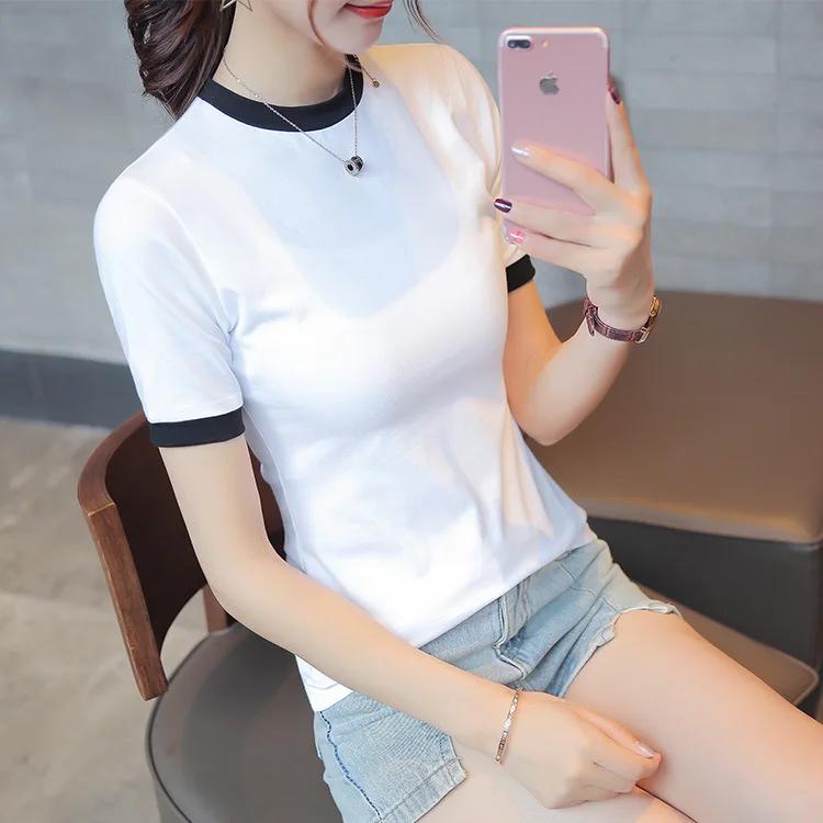 

MRMT 2024 Brand New Short-sleeved Women's T-shirt High Collar Temperament T-shirt for Female Thin Splice Tops Tshirt