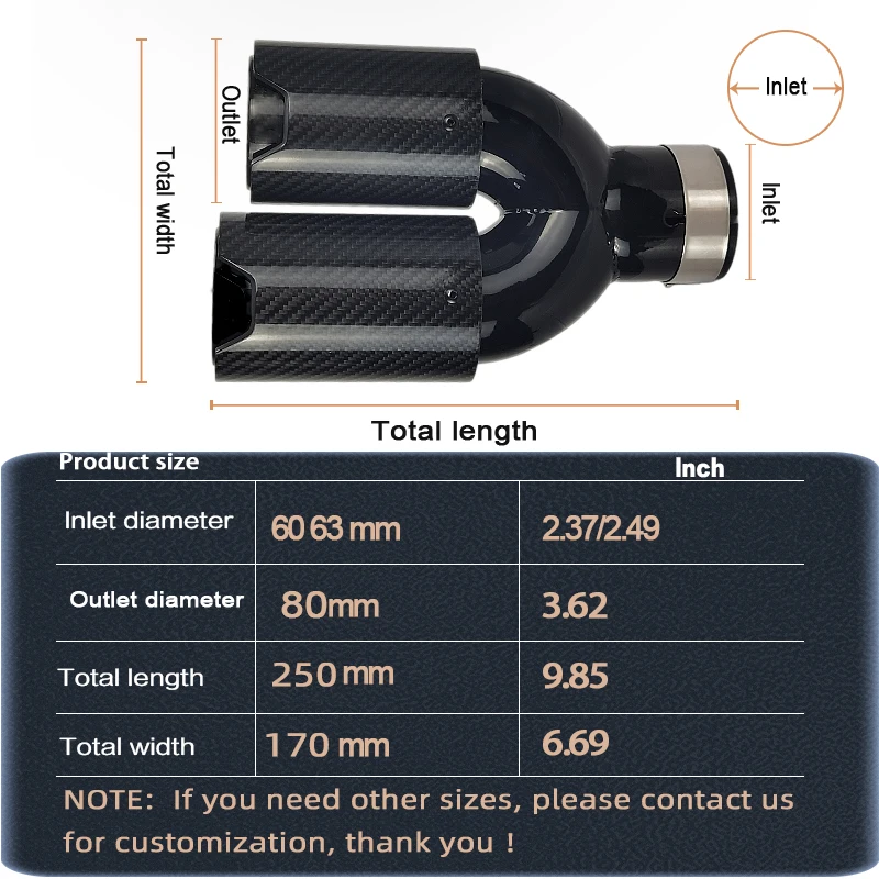 Car Carbon Fiber Glossy Muffler Tip for bmw modificate double outlet  Exhaust Pipe   Universal Stainless Black Mufflers Nozzle