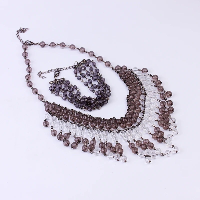 Fashion Jewelry Sets Acrylic Beaded Necklaces And Bracelet Set Statement BIg Bib Necklace For Women 2020 New