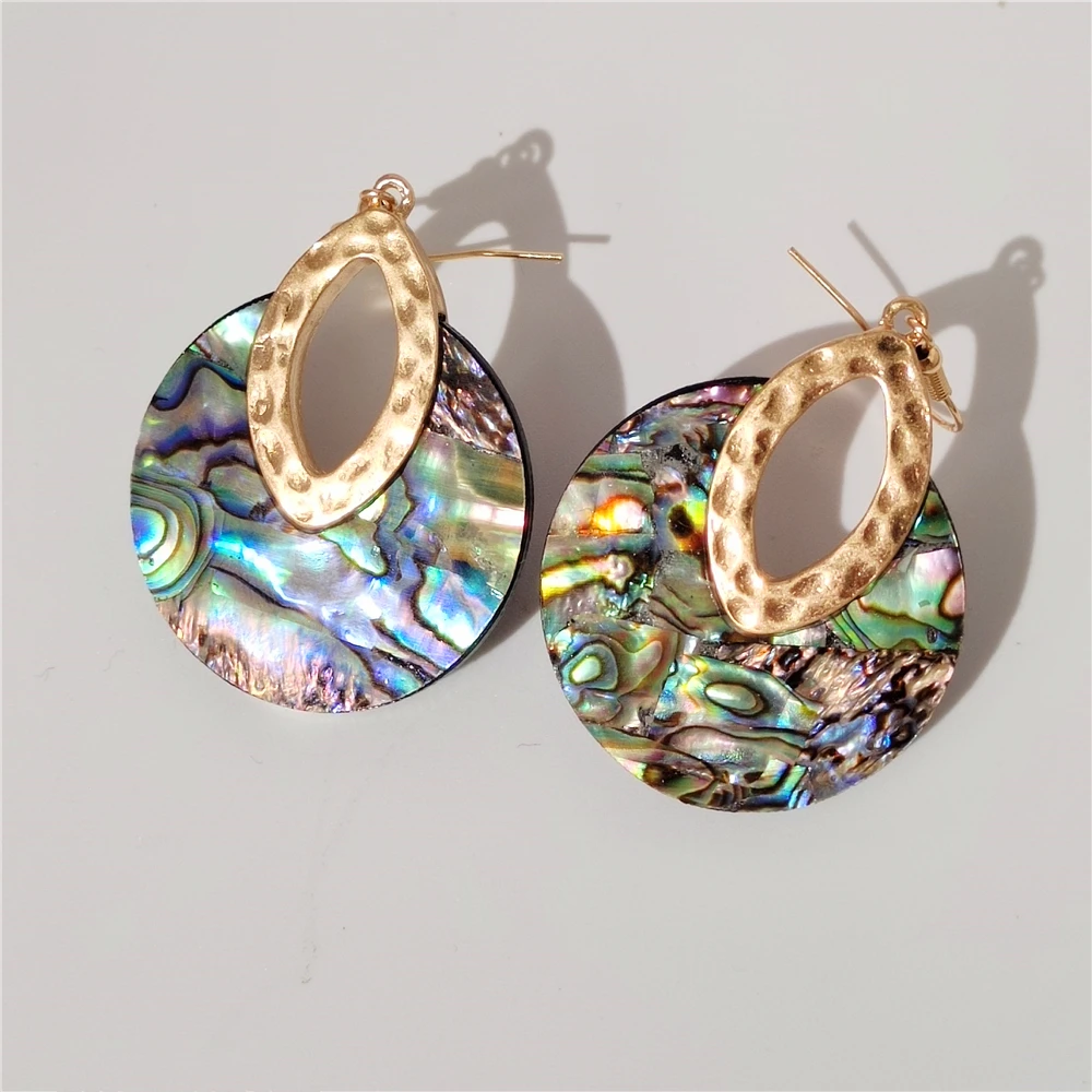 HUANZHI 2022 Pearl Abalone Shell Geometric Oval Round Snake-Shaped Pendant Drop Earrings for Women Europe and American Jewelry