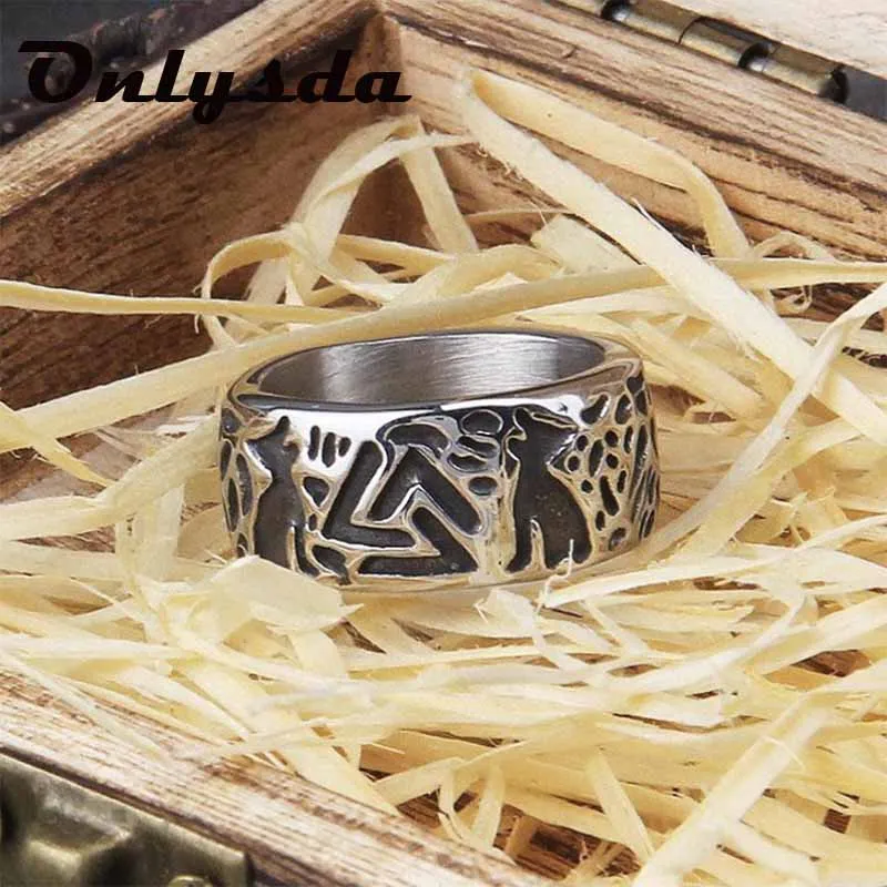 2021 Nieuwe Gothic Viking Stijl Mannen Wolven Van Odin Valknut Smeden Rvs Ring Pagan Nordic Amulet Biker Sieraden Man gift