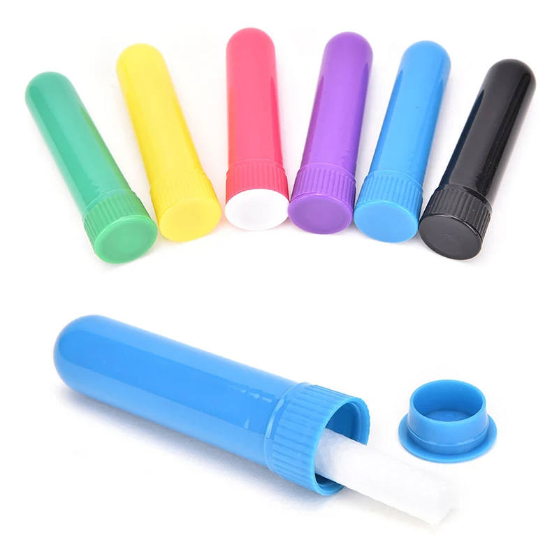 12Pcs/set Essential Colored Plastic Blank Nasal Aromatherapy Inhalers Tubes Sticks Nasal Container With Wicks For Oil Nose