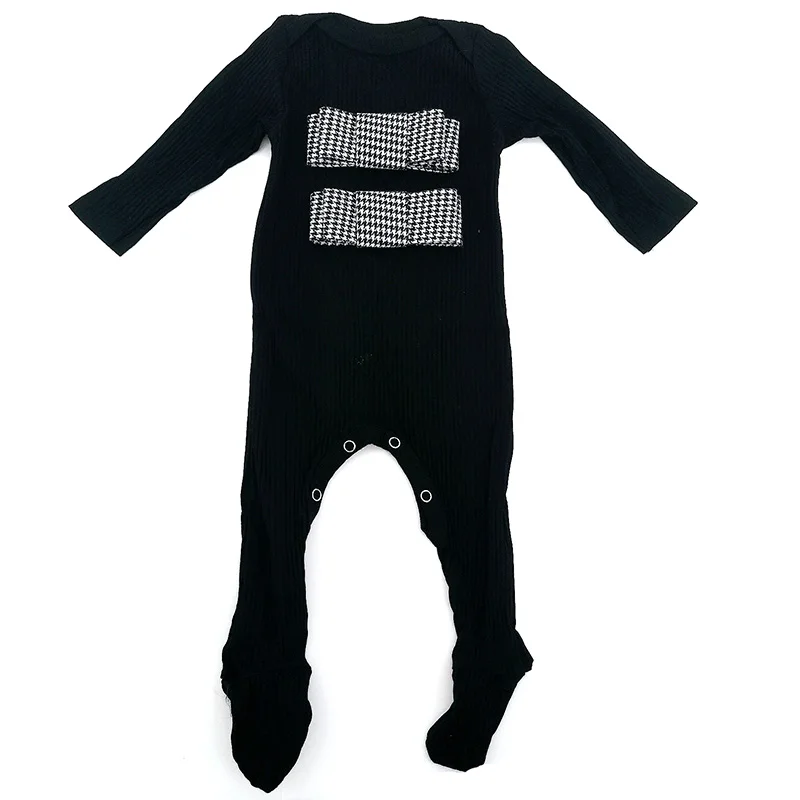 

Newborn Baby Girl houndstooth Bow Romper Baby Girl Boy Long sleeves Ribbed cotton Outfits Bodysuits Kids Fall Clothes Pajamas