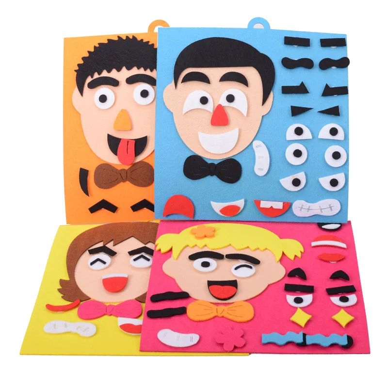 Kids Expression Emotion Change Dress Up Game DIY Felt Fabric Craft Kit Montessori Teaching Aid Baby Educational Learning Toy