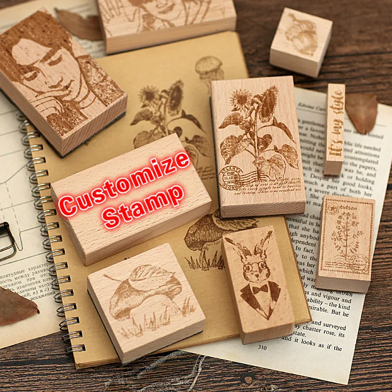 แสตมป์ไม้แกะสลักแบบกำหนดเองยางปรับแต่งแสตมป์DIYส่วนบุคคลชื่องานแต่งงานการสร้างตราสินค้ากิจกรรมJourney
