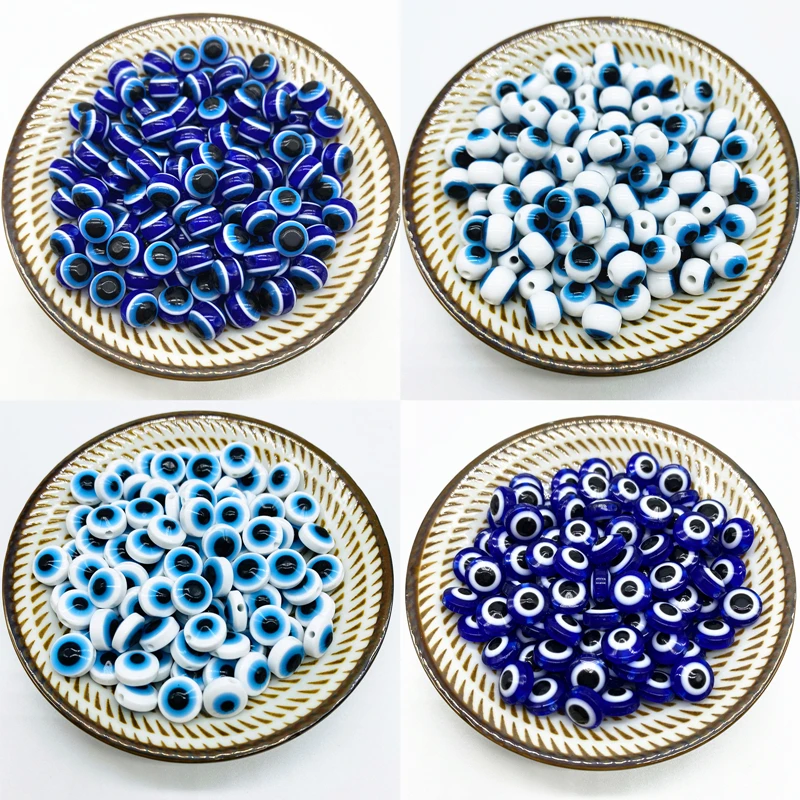 6/8/10/12/14MM Resin Spacer Beads Round Oval Shape Evil Eye Beads For Jewelry Making DIY Charms Bracelets Earring Pendant