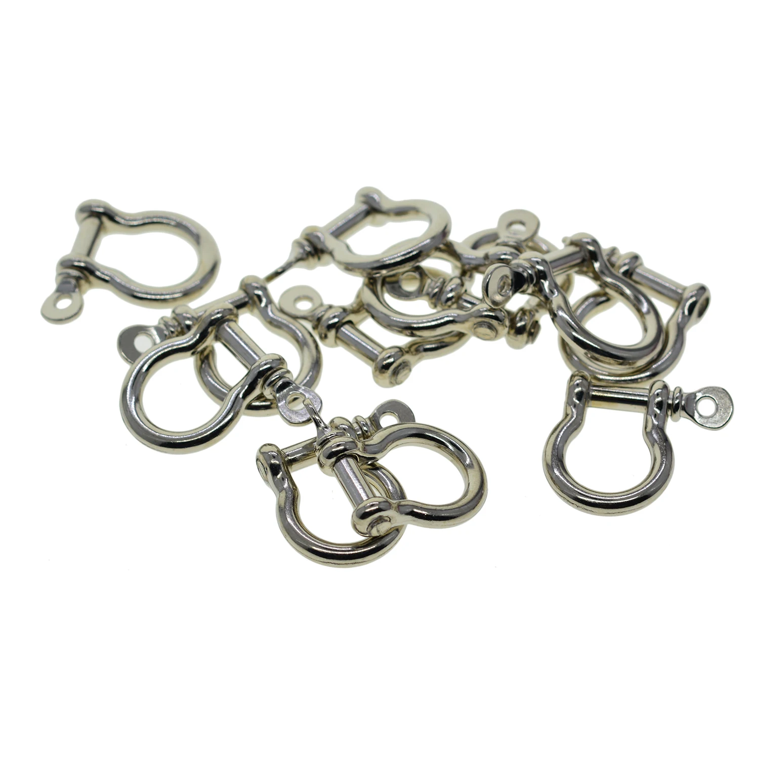 wholesale 50 Silver alloy screw pin lock U hook shackle leather bangle connector joint horse shoe keychain lanyard FOB EDC DIY
