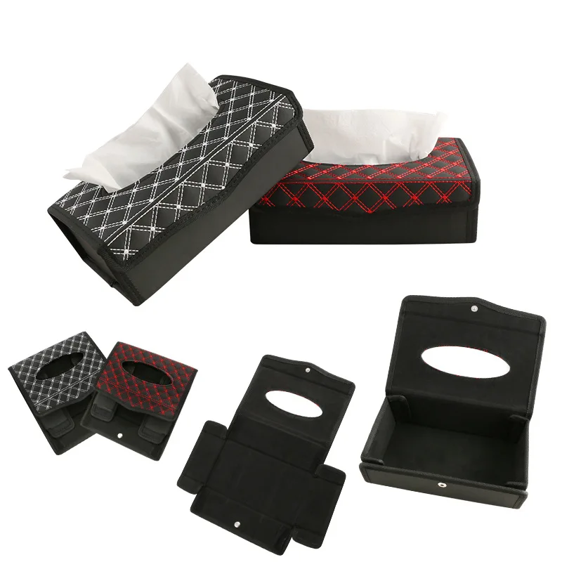 

Car Tissue Box Red Wine Color Folding Tissue Holder Car Paper Drawer Leather Tissue Box for Home Office Car Assessoires