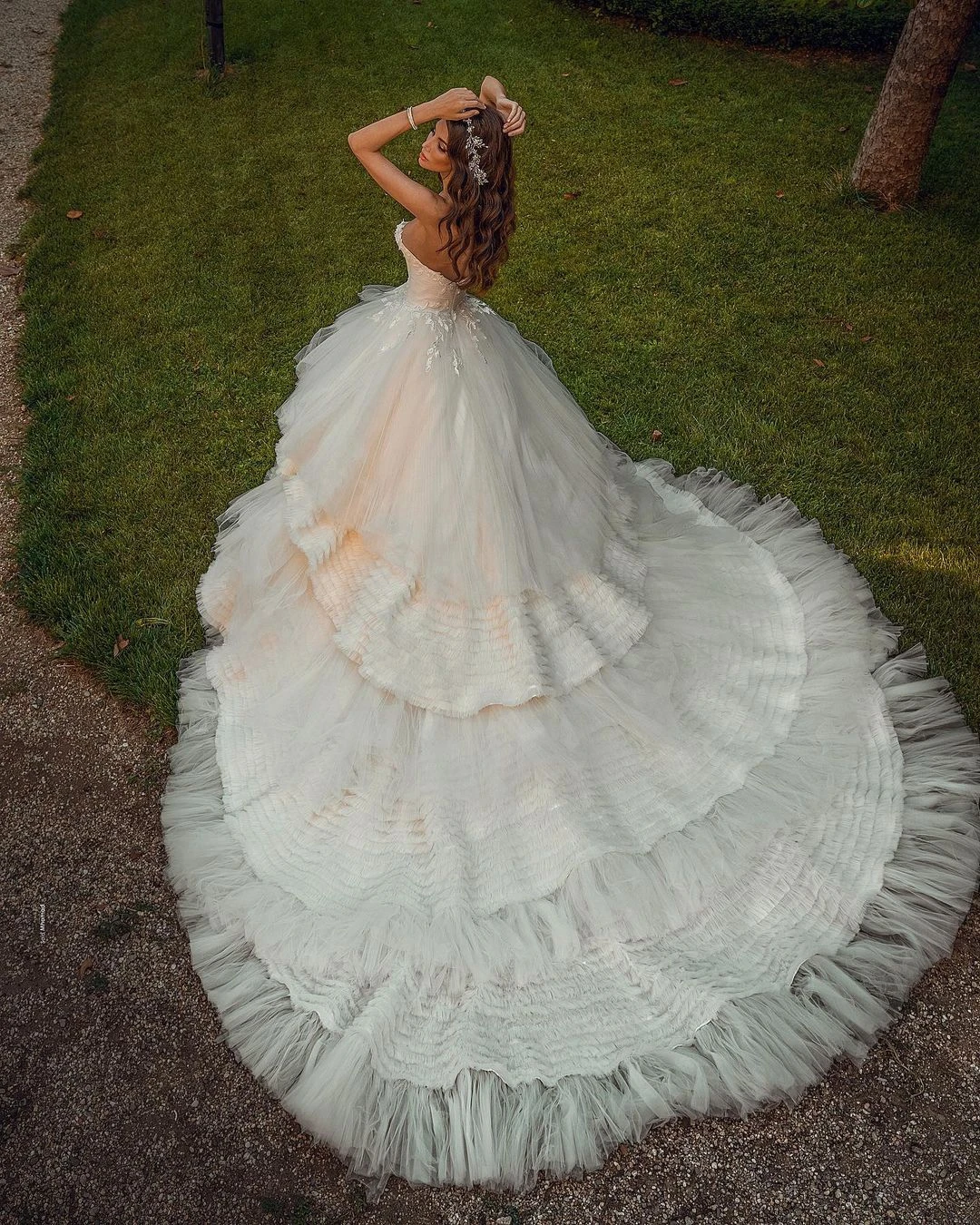 Glamorous-vestidos de novia de tul con escote corazón, sin tirantes, de cintura alta, apliques de lentejuelas, en capas, blanco puro, Tallas grandes