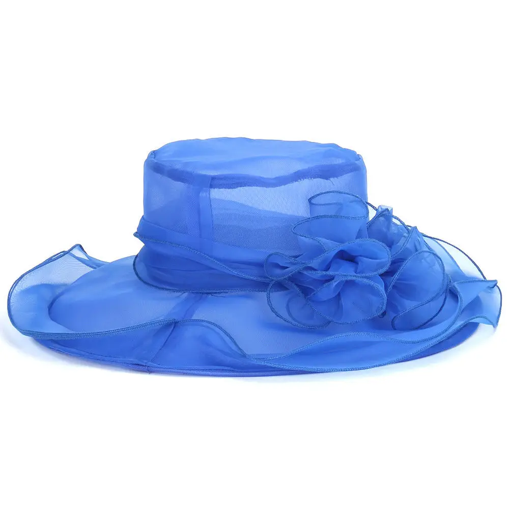 Chapeau de mariage élégant pour femme, maille de fleurs, crème solaire, tri Derby et couvre-chef, chapeaux de soleil d\'église en organza violet