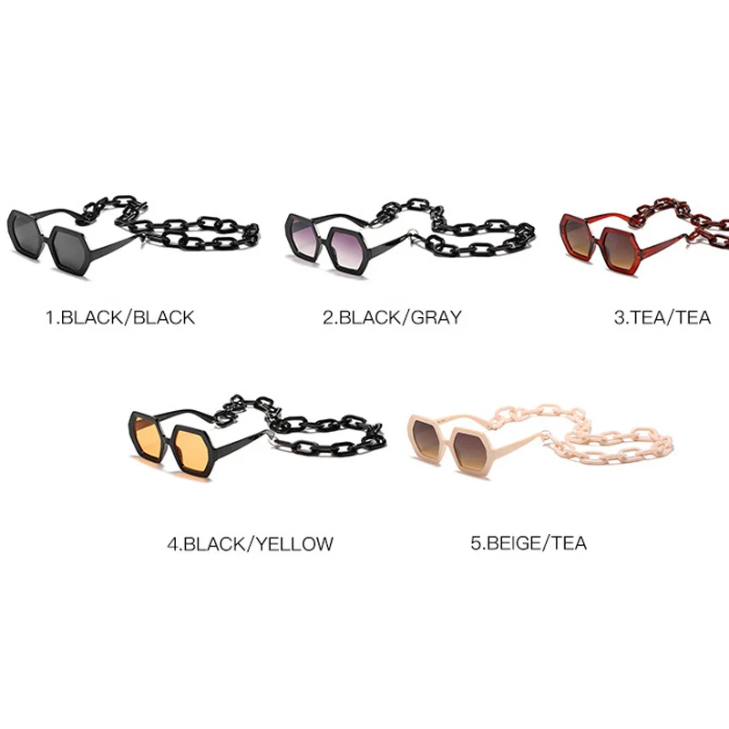 Fashion Punk Square Sunglasses Women Vintage Unique Chain Polygon Sun Glasses Female Shades Large Frame UV400 Eyewear H17