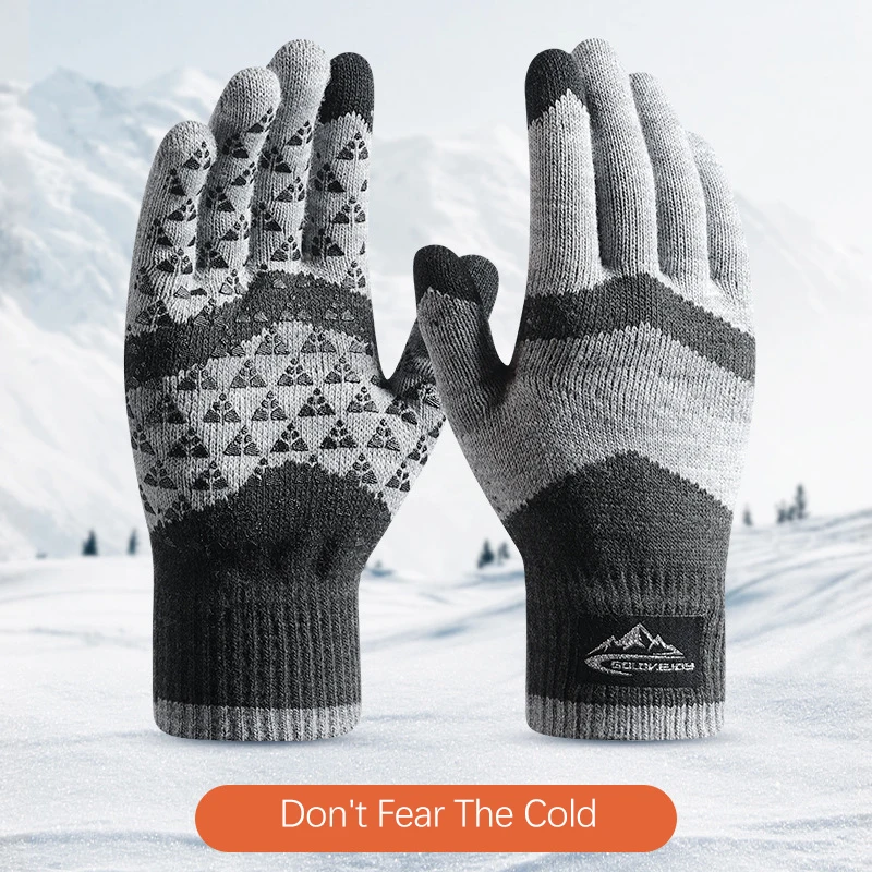 Winter Knit Gloves Men Women Fashion Warm Fleece Cycling Personality Windproof Triangular Non-Slip Touchscreen Wool Gloves