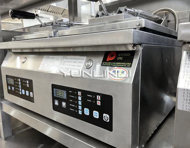 Mesin pangsit goreng baja tahan karat kepala ganda elektrik komersial mesin Steak mesin Pancake besar