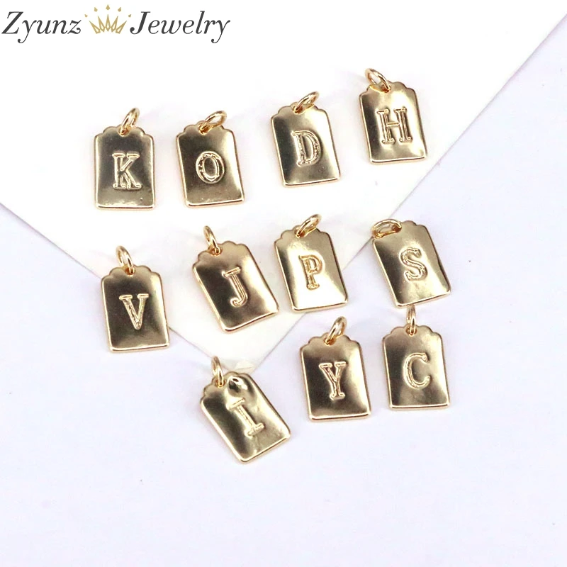 26PCS, Fashion 26 Letters Necklace Pendant For Woman Cute Gold Color Rectangle Pendant Necklace Wedding Jewelry