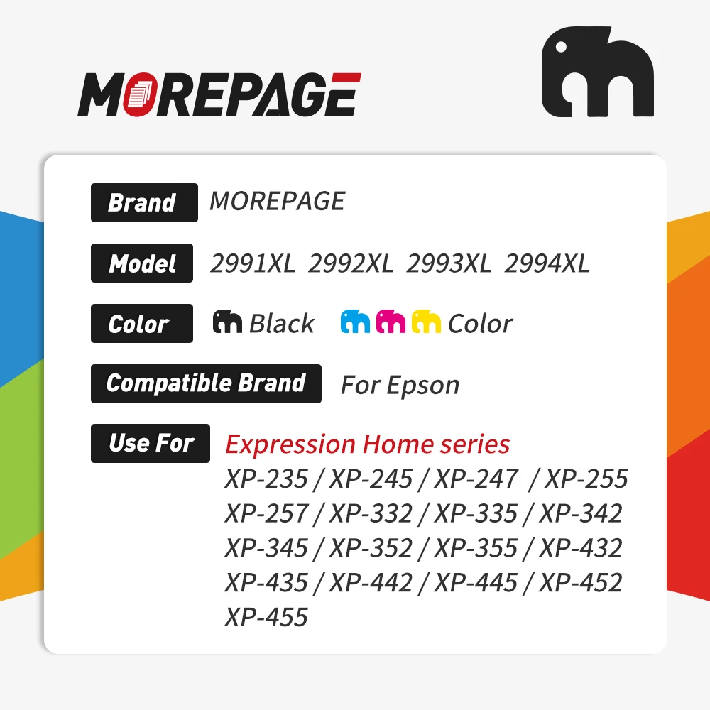 MorePage Compatibel T2991 29 29XL Inktcartridge Voor EPSON XP 235 245 332 335 432 435 247 442 345 255 257 352 355 452 455 Printer