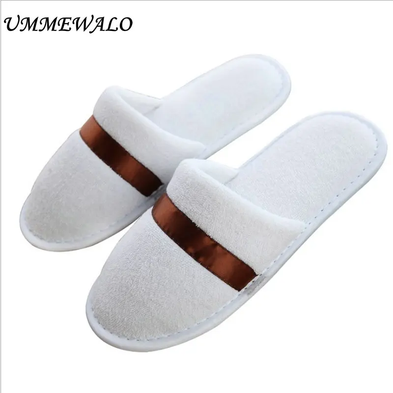 White Towelling Hotel Disposable Slippers Spa Guest Shoes Soft Bottom Indoor Shoes Slippers