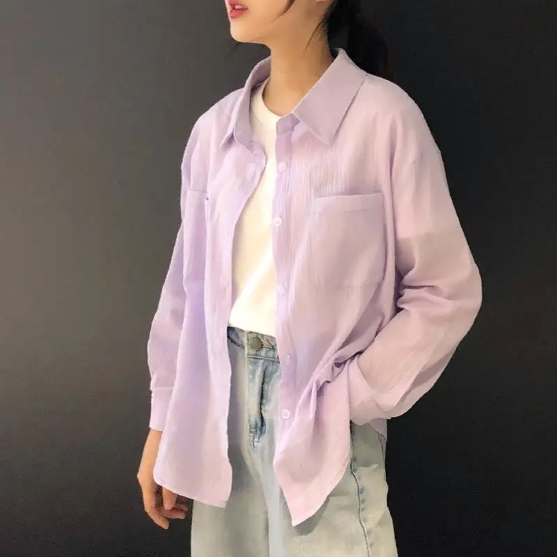 Blouse Women Lovely Chic Purple Summer Sun-proof Womens Tops and Blouses Casual All-match Simple Korean Fashion Teens Blusas New