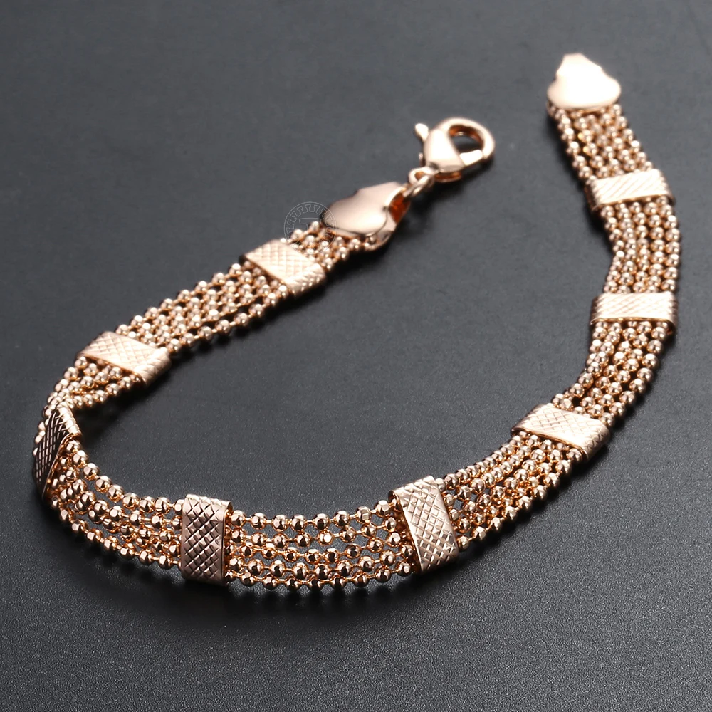 8mm Womens Girls Men 585 Rose Gold Color Bead Bracelet Link Chain Female Bangle Fashion Jewelry Gift CB33